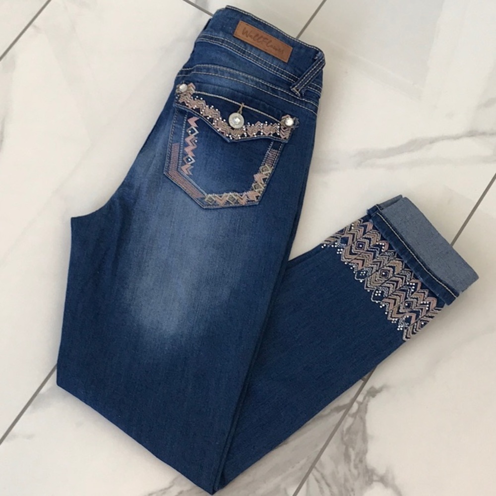 Wallflower Denim Cropped Jeans with Embellished Pockets